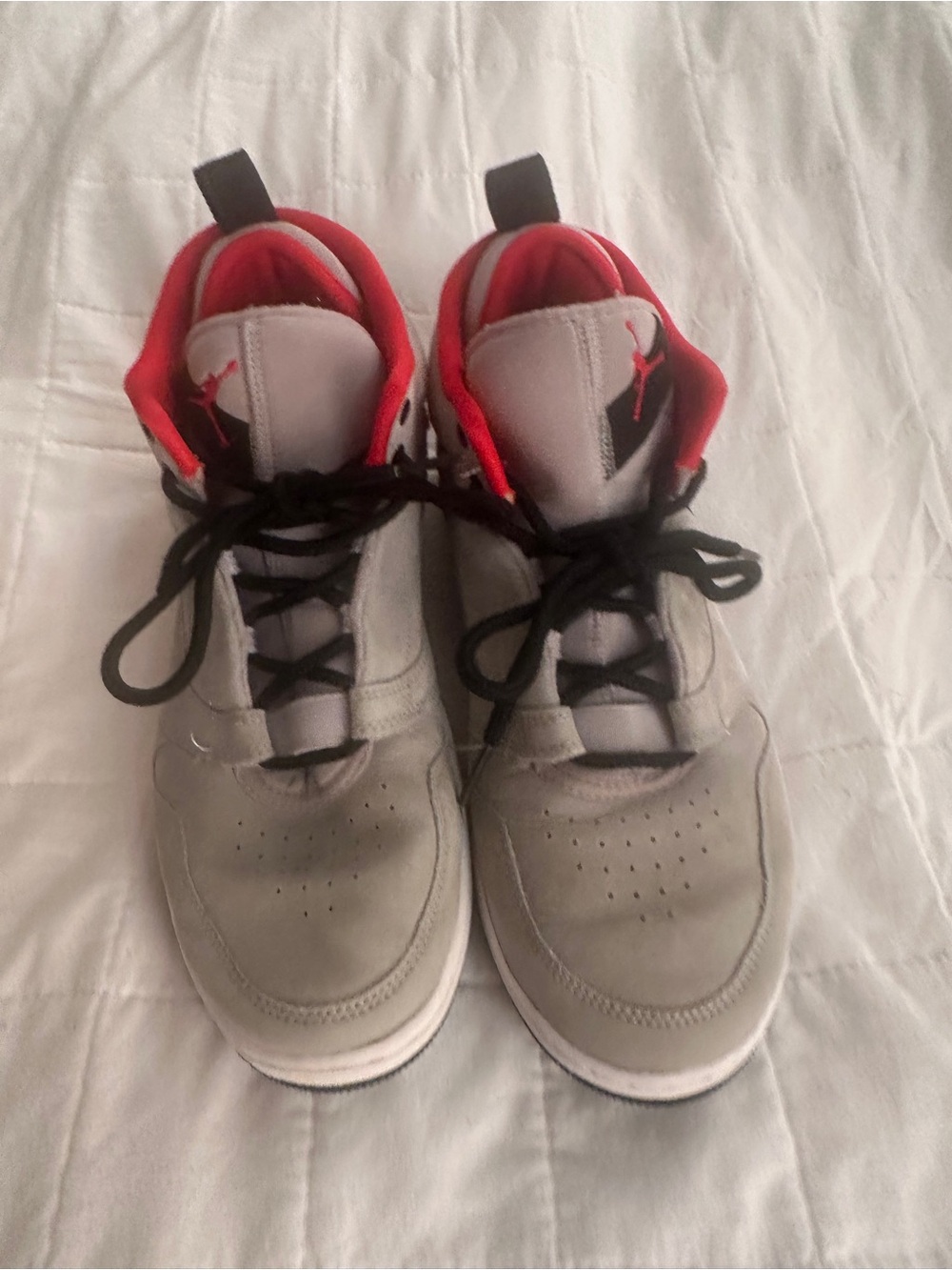Jordan Kids Grey and Red Mid-Top Sneakers